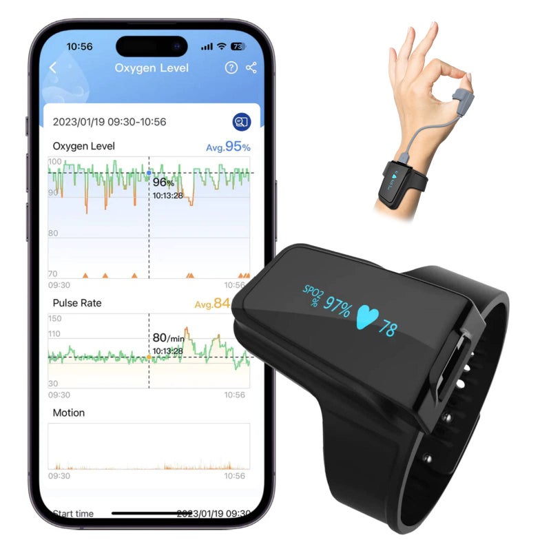 ViATOM Bluetooth Pulse Oximeter with Alarm,Wrist Blood Oxygen Saturation Monitor, Wearable Sleep Monitor for Heart Rate with APP and Shareable Report - Image 1